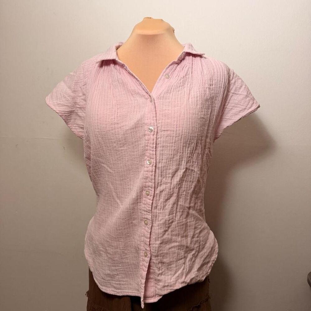GAP Pink Crinkle Cotton Gauze Collared Button Down Top Size L